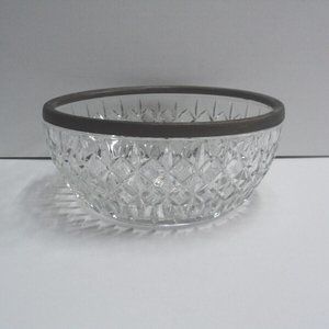 Vintage 1970 Salad Bowl Cut Crystal w/ Silver Plated Rim Heavy 8 1/4" W x 3.5"